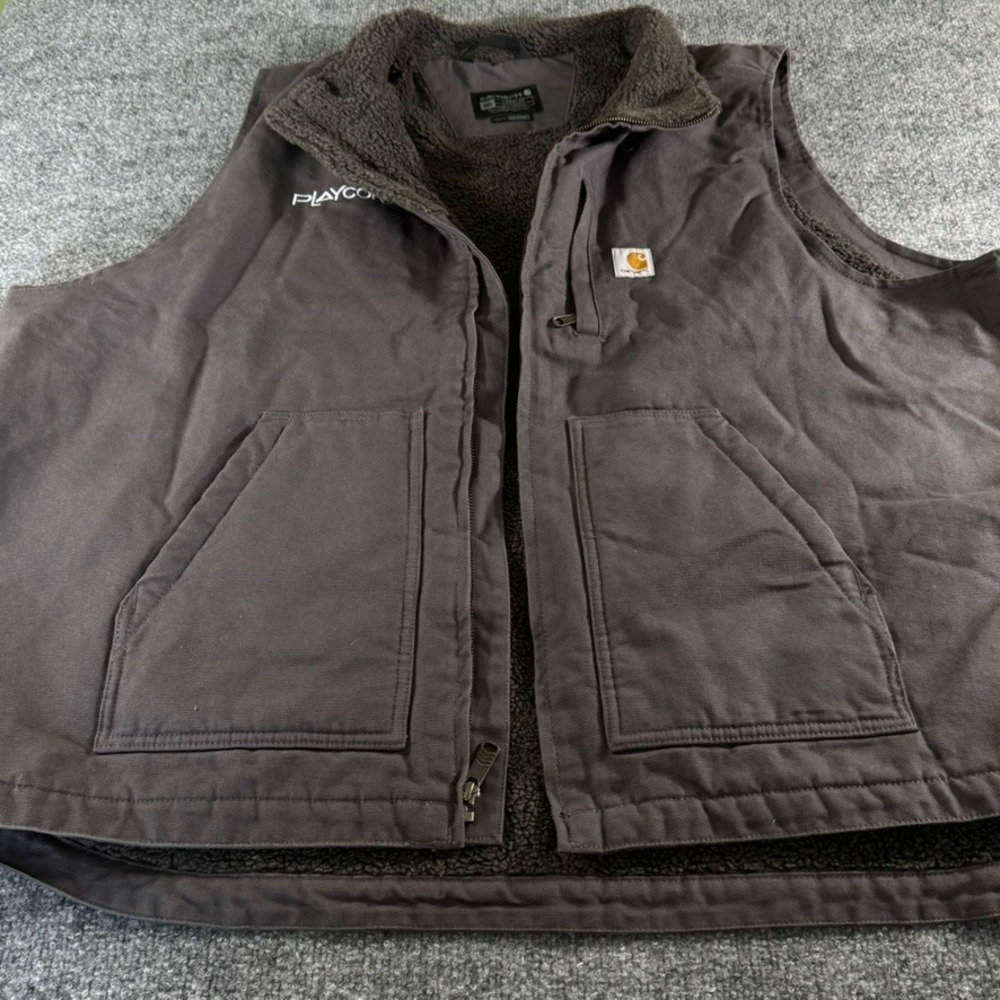 Carhartt Men's 3XL Washed Duck Sherpa-Lined Mock-Neck Vest Dark Gray OV4277-M